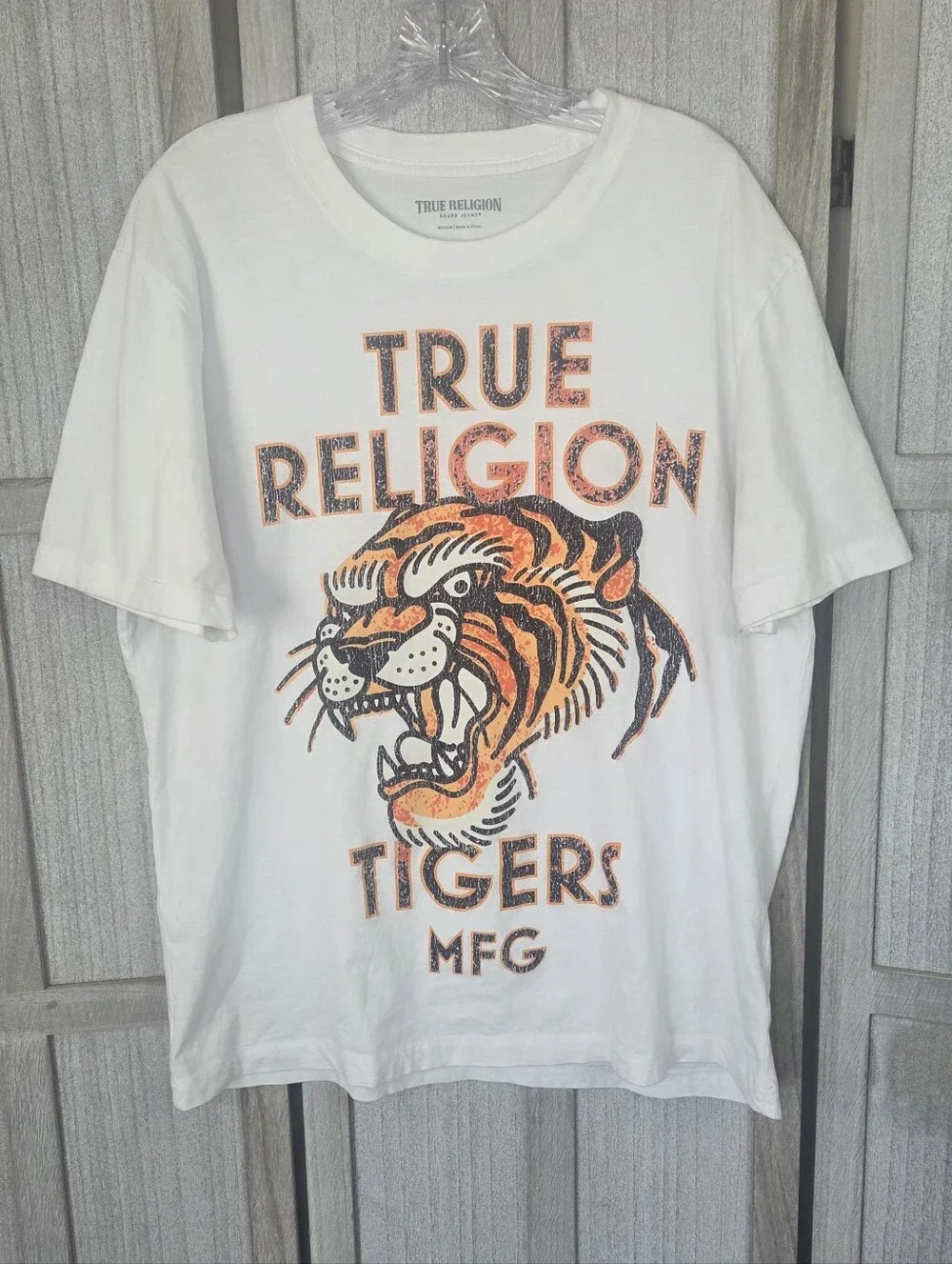 True Religion MFG Tiger Vintage Tee Shirt Size M White Graphic Print Streetwear